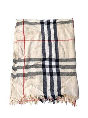 Pre-Owned Vintage Burberry Light Gold Black White Red Shawl Wrap Scarf Scarves